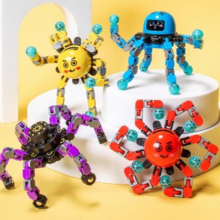 Cross-border explosions luminous mechanical gyro fingertip gyro face-changing toy octopus robot luminous gyro
