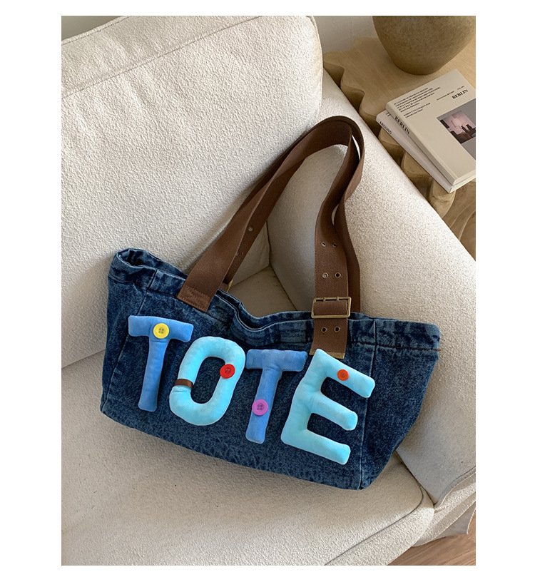 New Chinese New Year Denim Casual Elegant Women's Handbag with Plush Lettering - Stylish Travel Bag