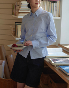 Intellectuals Wrinkled Waist Small Blue Long Sleeve Shirt