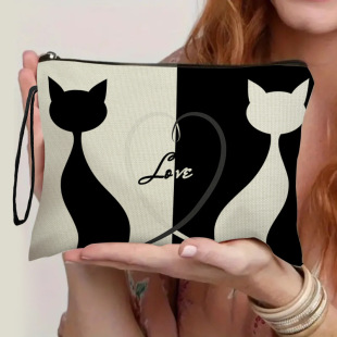 Black and White Cat Makeup Bag Women's Lipstick Portable High-end Fashion Wash Bag Multi-functional Storage Bag Cross-border
