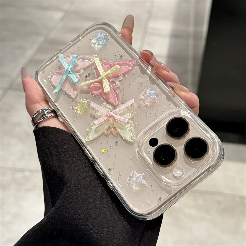 Instagram-style 3D colorful butterfly Apple 15 phone case for iPhone 16 Pro Max, new style, 14/13 inches, women's 12/11 inches.