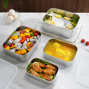 316 Stainless Steel Preservation Box 304 Kitchen Refrigerator Sealed Storage Box with Lid Fruit Lunch Box Heatable Lunch Box