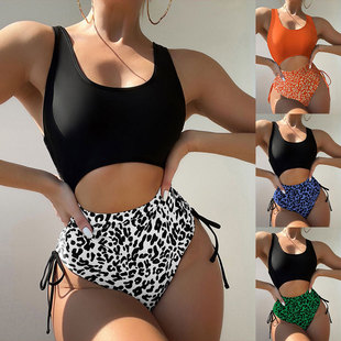 Cross-border European and American bikini new leopard print one-piece swimsuit women's two-piece 2024 Amazon swimsuit bikini