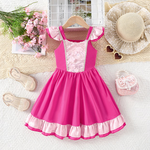 24 Cross-border Cotton Comfortable Sling Flying Sleeve Princess Dress for Small and Medium Girls Children's Day Halloween Gift