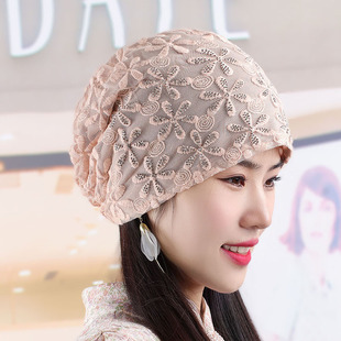 Spring and Summer New Embroidered Rhinestone Towel Hat Embroidered Lace Bag Hat Sweet Fashion White Hair Cover Hat Travel Hat Women's Hat