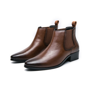 2024 New Men's Shoes Cross-border Foreign Trade New Leather Boots Fashion Chelsea Boots Trendy Barrel Martin Boots Personality