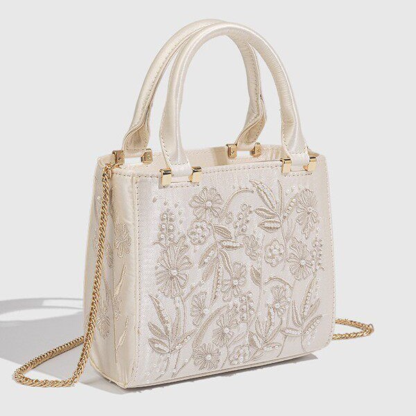 2026 New Women's Handbag with Faux Pearl Embellished Silk Satin Texture, Stylish Everyday Versatile Handbag/Crossbody Bag