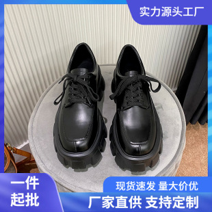 Genuine Leather Thick-soled Height-increasing Small Leather Shoes Women's British Style Retro Thick Heel All-match Loafers Liu Wen's Same Style Platform Single-layer Shoes