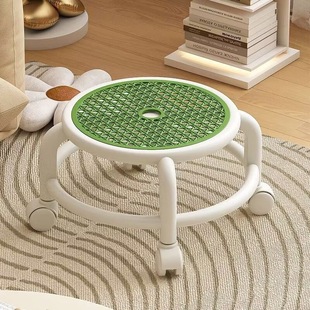 Universal Wheel Small Stool Pulley Low Stool Mobile Household Small Beautiful Sewing Small Bench Sitting Stool Small Round Stool with Wheels