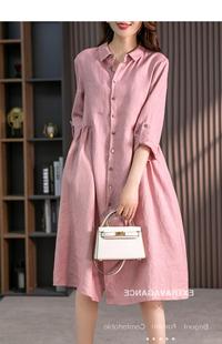 Export 2024 New Elegant French Style Cotton and Linen Shirt Dress Design Sense Niche Slim Solid Color Dress