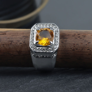 Qiyu advanced Yellow Diamond European and American hot sale cross-border Men's zircon crystal punk fashion bracelet silver ring ring