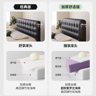 Yiluo Italian Minimalist Leather Bed Antique Black Waffled Bed Light Luxury Modern Simple Bed Retro Master Bedroom Solid