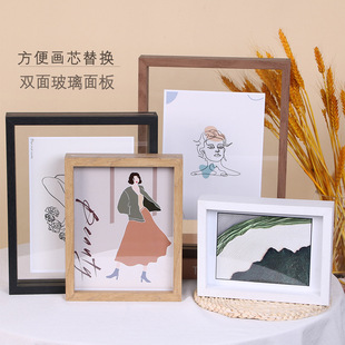 Double-sided Transparent Photo Frame 6-inch 8 Calligraphy and Painting Ornaments Real Glass Photographed Display Stand Photo Frame