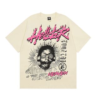 2025 Meichao High Street Hell Star HALL Men's and Women's Heavy Washed Old Casual Loose Retro Short Sleeve T-Shirt