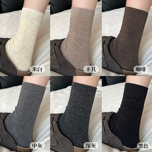Children's Stacked Socks Instagram Popular with Birkenstock Shoes Spring and Autumn Solid Color Japanese Style Mid-length Socks Cotton Autumn and Winter Maillard Stockings