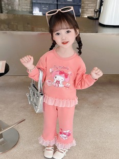 Baby 2024 Новый весенний и осенний стиль Мелоди кружевной свитера набор для девочек Koulomi набор из двух частей