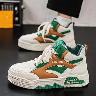 High-top shoes men's 2024 autumn new breathable white shoes versatile mid-top board shoes increased shoes men's breathable