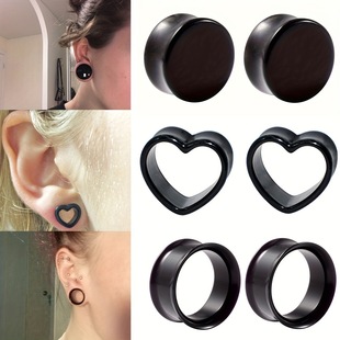Cross-border 3 pairs of black acrylic ear expansion love auricle puncture jewelry combination suit Amazon temu hot sale