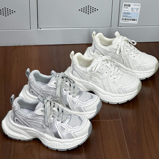 Thick-soled Torre Shoes Women's 2025 Spring New Women's Mesh Breathable Women's Shoes silver Increased Casual Sports Shoes