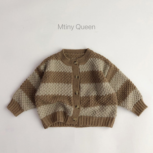 Fall at a glance ~ lazy wide stripes ~ Korean autumn and winter children's sweater Mahai Western style men's and women's knitted cardigan Mori