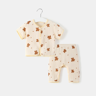 Baby Summer Short-sleeved Gauze suit Pure Cotton Split Air-conditioning Clothes Children's Summer Clothes for Boys and Girls Baby Clothes Home Clothes