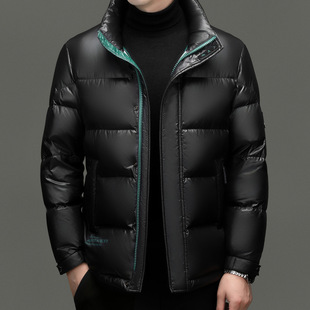 2024 New Winter Contrast Color Striped Removable Hat down Jacket Men's Short White Duck down Thickened Jacket for Men