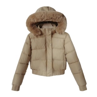 Cotton-padded jacket Women's Short Short Hong Kong-style 2024 Winter Korean-style Thickened Student's Cotton-padded Jacket Big Wool Collar Bread Coat