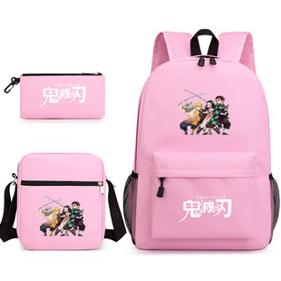 Foreign Trade New Cartoon Animation Ghost Extermination Blade Three-piece Set Schoolbag Small Shoulder Pencil Bag Primary and Secondary School Students' Backpack