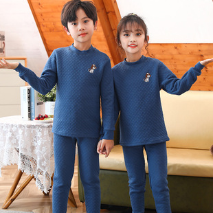 Children's Thermal Underwear suit Cotton Cotton Thickened Semi-high Collar Children's Wear Mid-collar Hollow Cotton Autumn Clothes and Pants