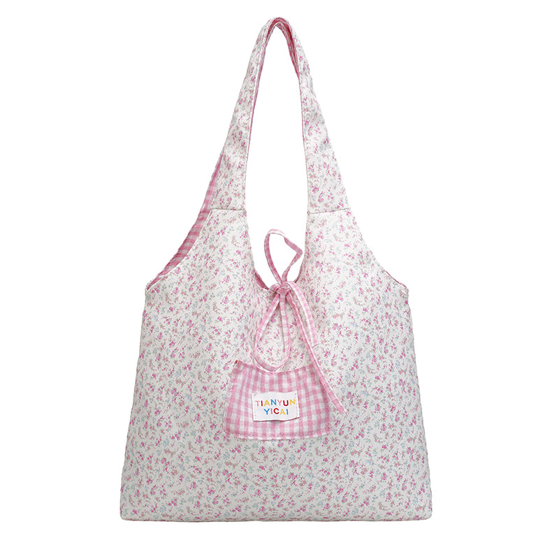 Korean style large capacity floral print women's bag, 2025 summer new style, two-way tote bag, retro plaid vest bag, fairy bag.