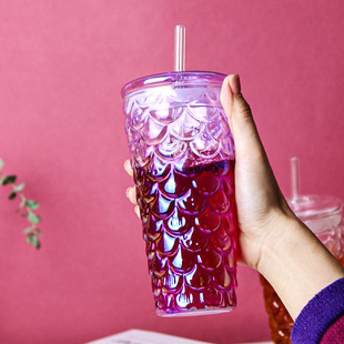 New Cross-border Preferred Large Capacity High Color Value Colorful Gradient Double Layer Creative Internet Celebrant New Large Fish Scale Cup