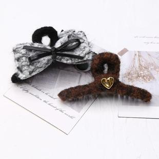 Korean Autumn and Winter Fashion Plush Ribbon Handmade DIY Ribbon Bow Hairpin Grab Material Packaging Accessories