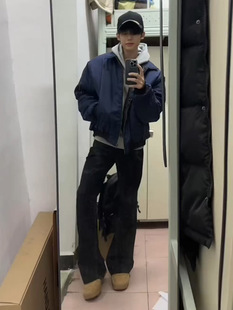 Navy Blue American Bomber Jacket Men's Spring and Autumn High Street cleanfit Coat Fashionable Lapel Baseball Suit