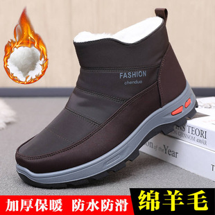 Snow Boots Men's Winter High-top Wool Middle-aged and Elderly fleece-lined Thickened Outdoor Waterproof Warm Men's Slip-on Cotton Boots