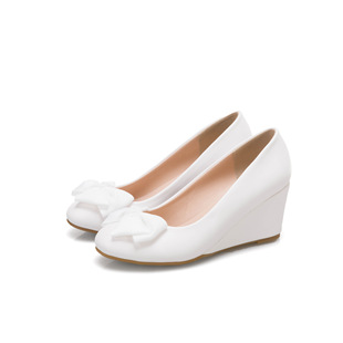 2021 New WISH foreign trade women's shoes wedge female round head 33-43 bow sweet casual shoes