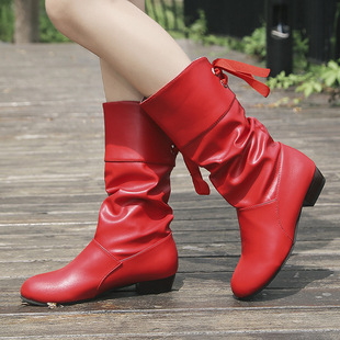 Cross-border New Foreign Trade European and American Fashion Women's Boots Round Toe Low-heeled Thick-heeled Leather Boots Women's plus size Boots Short Boots