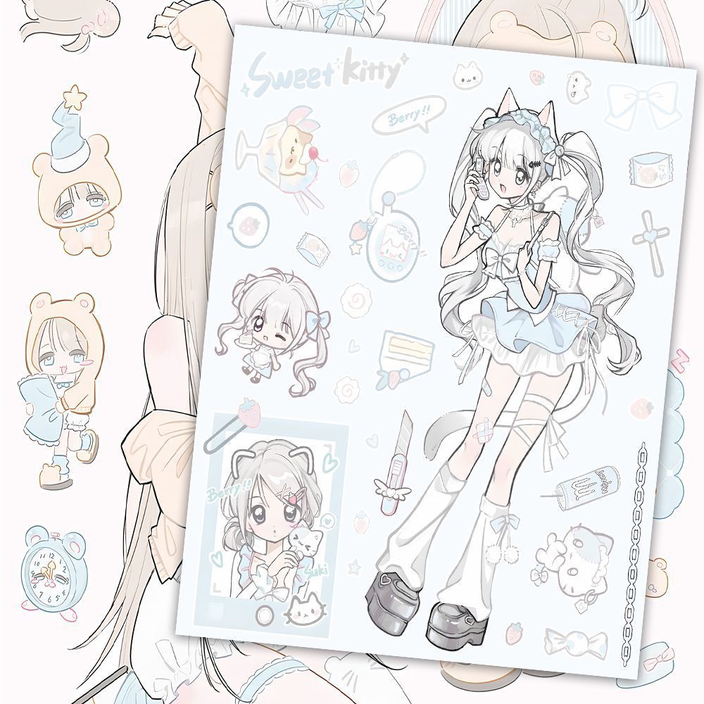 18 Large Sheets of Two-Dimensional Girl Dress-Up Stickers, Small Fresh Dopamine Cute Girls and Kidsren's Educational Toys DIY