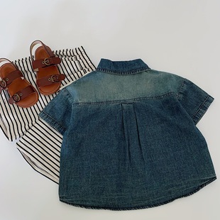 Mai Bao Boys' Denim Shirt 2025 Summer New Korean Style Children's Short Sleeve Shirt Summer Top Class a