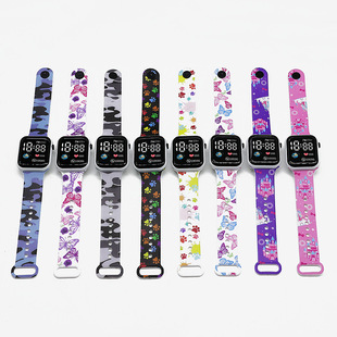 Cross-border new [Earth] cartoon printing button LED watch creative fashion square student electronic watch