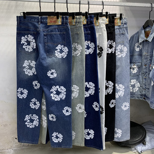 Трансграничный Denim Tears Cotton совместный альбом с гирлянкой с принтом джинсовая куртка для мужчин и женщин, свободные джинсы