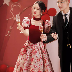 Bride toast dress usually can wear red engagement dress 2024 new wedding evening dress for the little man back door dress for women