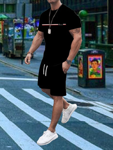 Europe and the United States new cross-border e-commerce men's suit summer 3D digital printing quick-drying round neck men's leisure sportswear