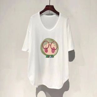 Plus-Size 150kg Summer New Short-Sleeve T-Shirt for Women, Loose Fit, Large Size, Mid-Length U-Neck Korean Style, Slimming, Tummy-Concealing Top