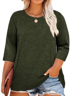 Cross-border Foreign Trade plus size Clothing European and American Leisure Garden Collar Pullover Women's T-shirt Seven-point Sleeve One-piece Stamping Plus plus size