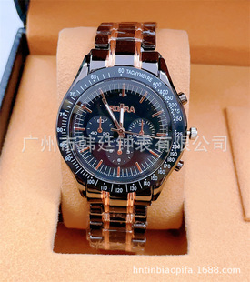 Manufacturer in stock watch men's new fake Three-Eye men's casual simple scale business steel belt quartz watch wholesale