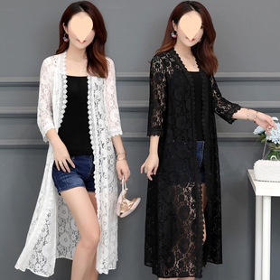Lace-free Lace Cardigan Mid-length Summer Gauze Shawl Loose Over-the-knee Drying Women's Coat