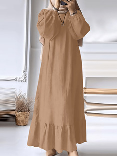 2025 New Women's Robe Spring and Autumn New Fashion Long Sleeve Retro Long Dress Solid Color Ruffled Hem Dress