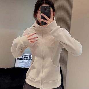 Australian grain velvet double-sided padded sweater short coat women's hooded autumn and winter high collar American casual sports slim cardigan