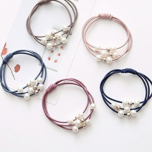 Cross-border Pig Intestine Hair Ring Women's Cute Head Rope suit Korean-style Velvet Solid Color Cloth Ring Pearl Rubber Tendon Color Ring
