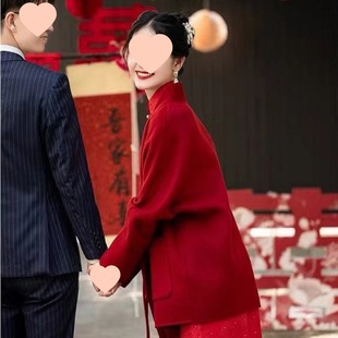 Red Double-sided Cashmere Coat Women's Autumn and Winter New High-end Bride Wedding Engagement Dress Wool Coat